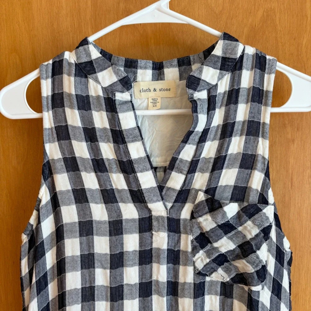 Cloth & Stone Gingham Check‎ Sleeveless Button Front Dress XS - Picture 2 of 6